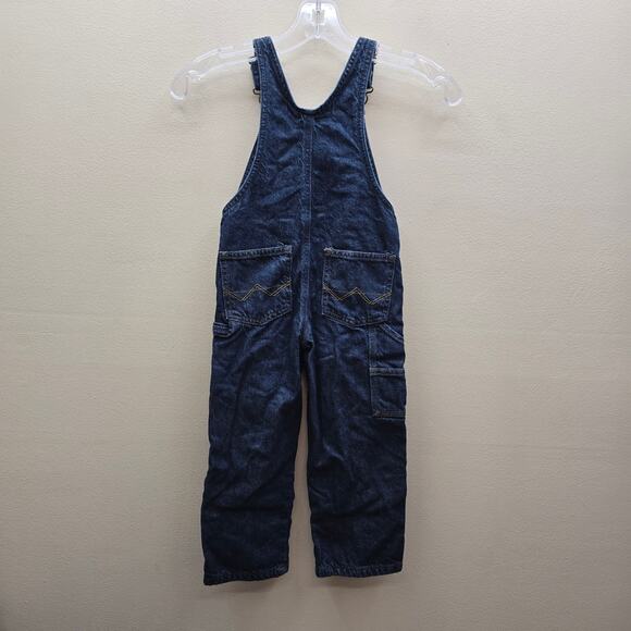 Wrangler Denim Flannel Lined Overalls Pockets Sleeveless Dark Wash Blue Size 4T - Picture 4 of 9